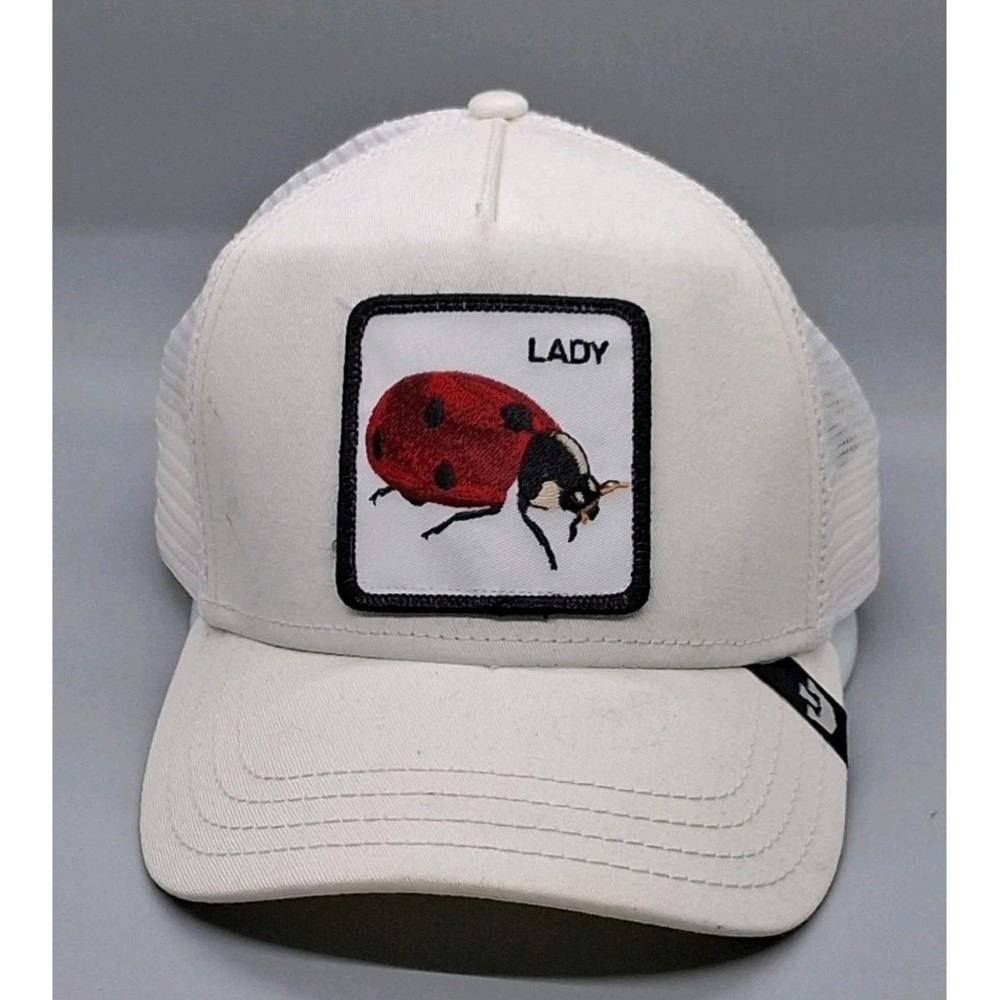 Goorin Bros Animal The Farm Trucker Baseball Snapback Hat Cap Lady Bug Off White